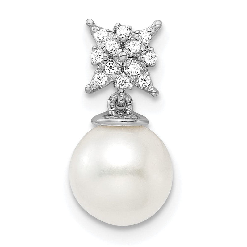 14K Weißgold Süßwasser Zuchtperle & Echt Diamant Kette Anhänger
