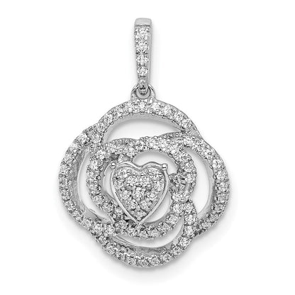 14K Weißgold Anhänger mit Blumenmotiv und echten Diamanten