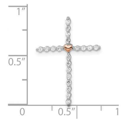 14K Bicolor Gold Weiß & Rose Echt Diamant Kreuz Kette Anhänger