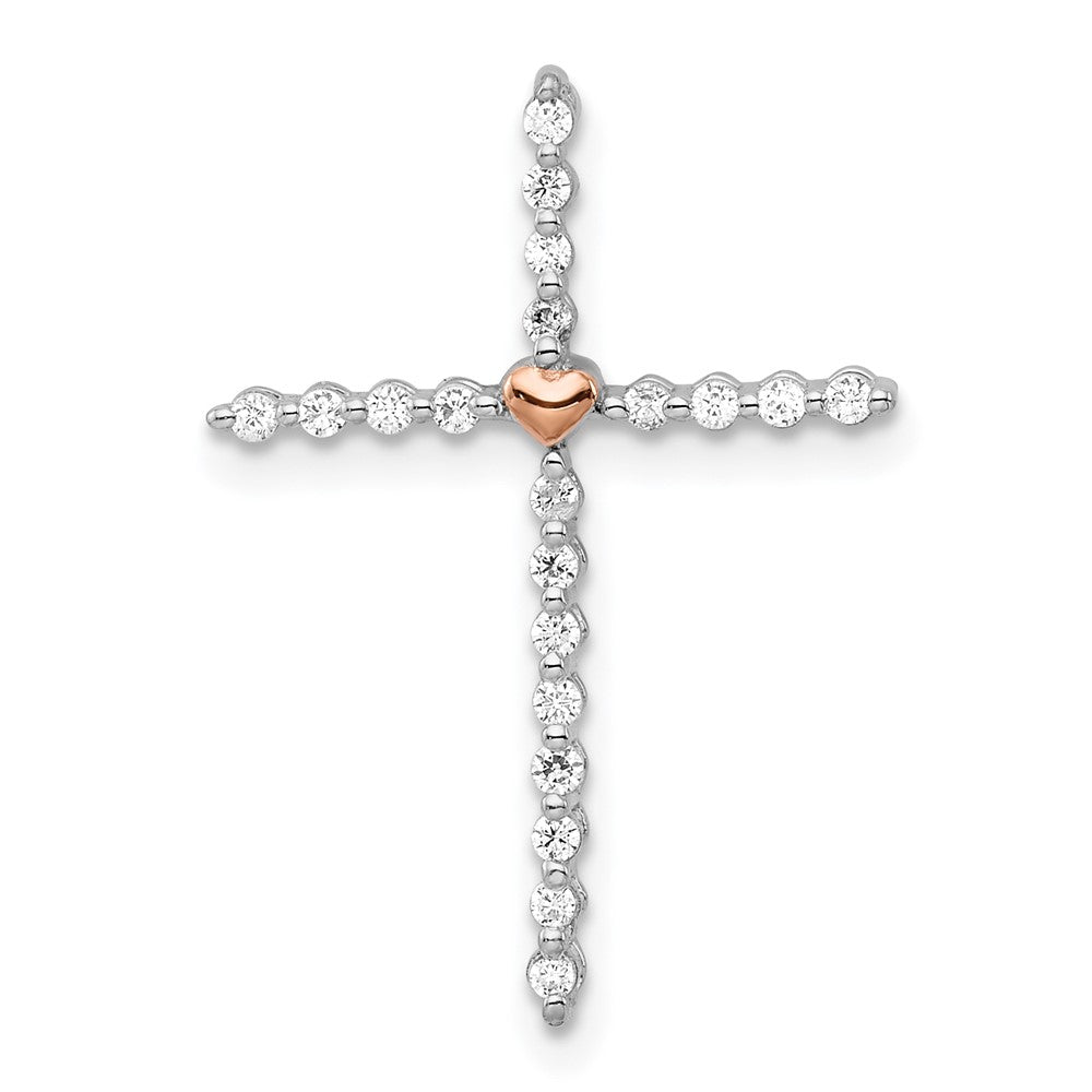 14K Bicolor Gold Weiß & Rose Echt Diamant Kreuz Kette Anhänger