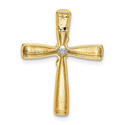 14K Gelbgold Poliert Echt Diamant Kreuz Kette Anhänger