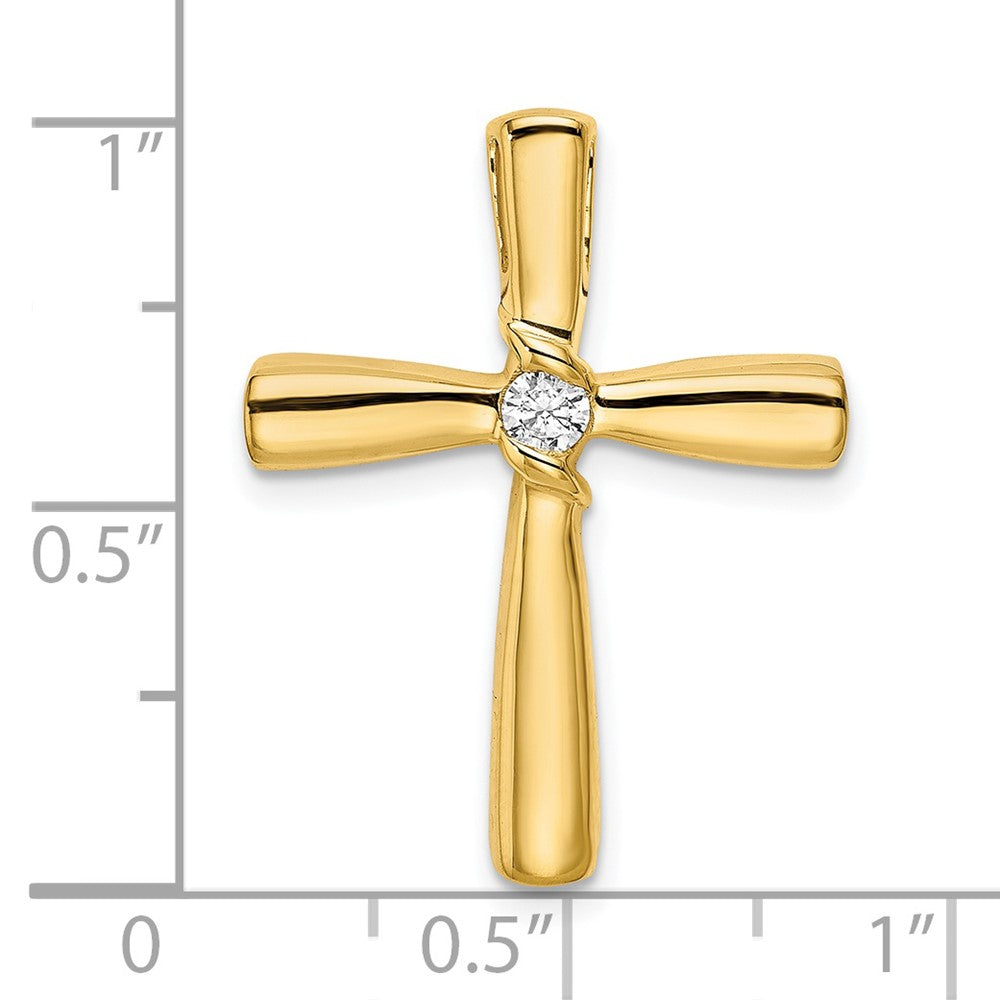 14K Gelbgold Poliert Echt Diamant Kreuz Kette Anhänger