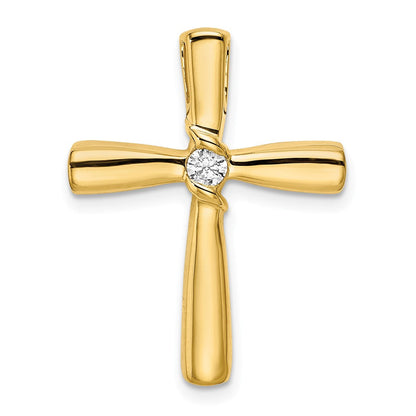14K Gelbgold Poliert Echt Diamant Kreuz Kette Anhänger