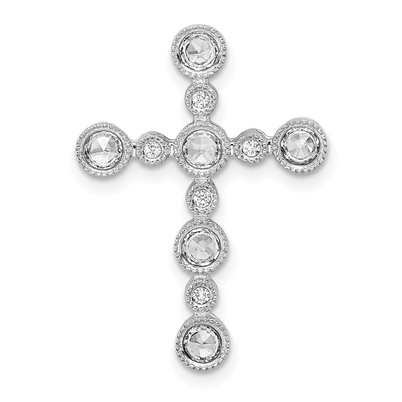 14K Weißgold Zargenfassung Echt Diamant Kreuz Kette Anhänger