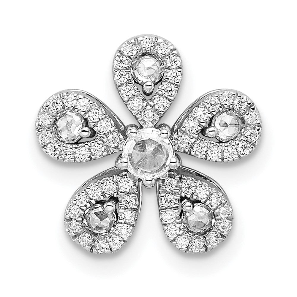 14K Weißgold Echt Diamant Blume Kette Anhänger