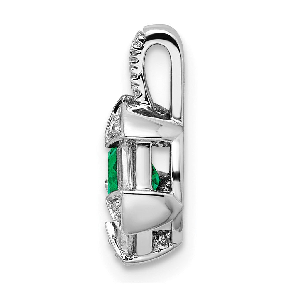 14K Weißgold Smaragd und Echt Diamant Kette Anhänger