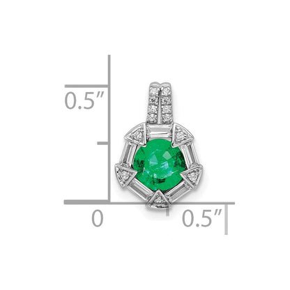 14K Weißgold Smaragd und Echt Diamant Kette Anhänger