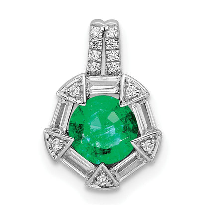 14K Weißgold Smaragd und Echt Diamant Kette Anhänger