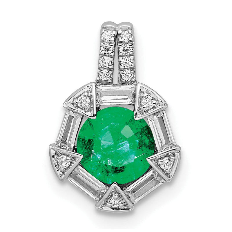 14K Weißgold Smaragd und Echt Diamant Kette Anhänger