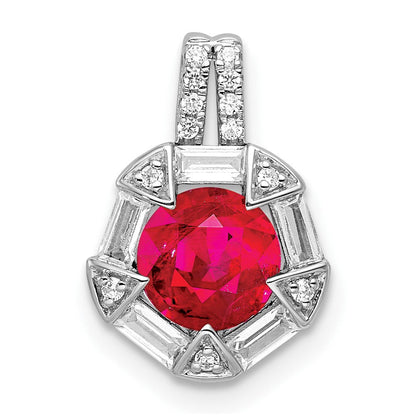 14K Weißgold Rubin und Echt Diamant Kette Anhänger