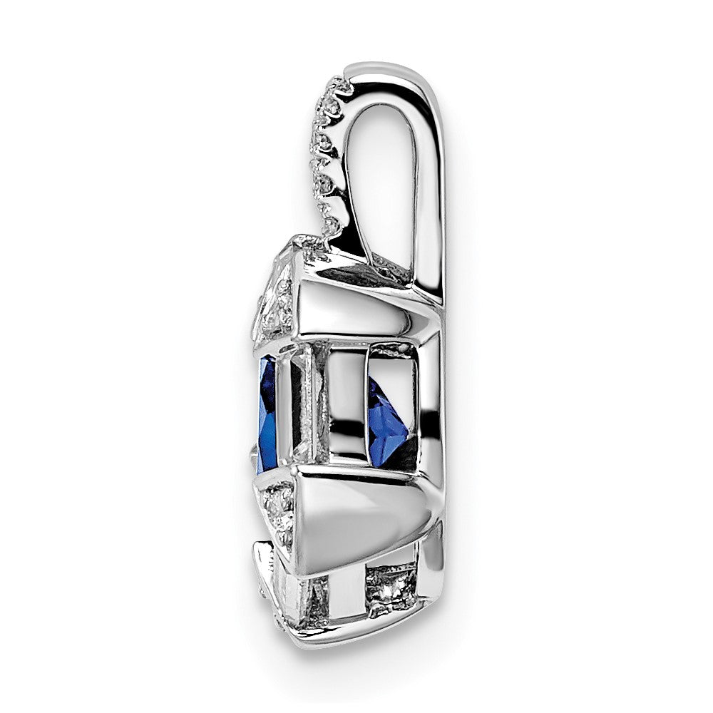 14K Weißgold Saphir und Echt Diamant Kette Anhänger