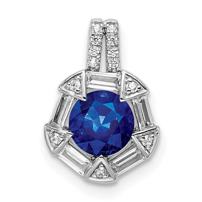 14K Weißgold Saphir und Echt Diamant Kette Anhänger