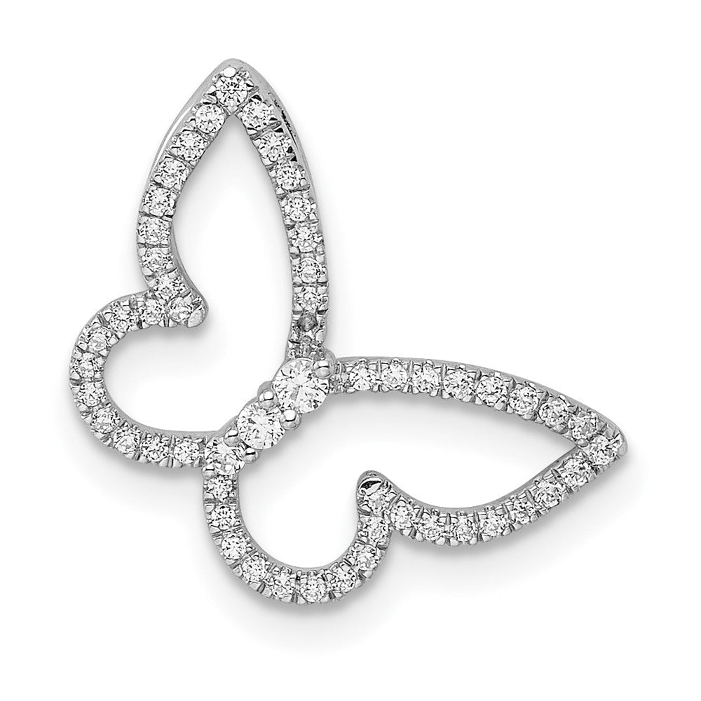 14K Weißgold Poliert Schmetterling Echt Diamant Kette Anhänger