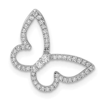 14K Weißgold Poliert Schmetterling Echt Diamant Kette Anhänger
