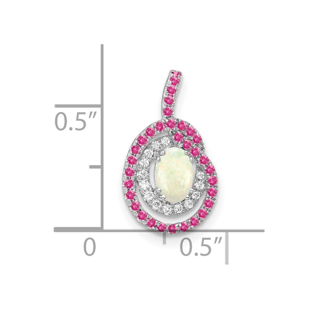 14K Weißgold Rosa Turmalin/opal & Diamant Kette Anhänger