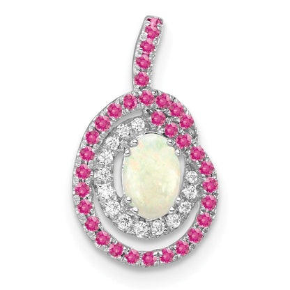 14K Weißgold Rosa Turmalin/opal & Diamant Kette Anhänger