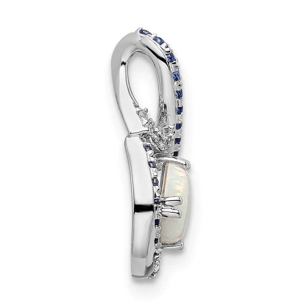 14K Weißgold Blautopas /opal & Echt Diamant Kette Anhänger