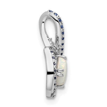 14K Weißgold Blautopas /opal & Diamant Kette Anhänger