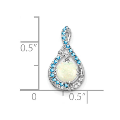 14K Weißgold Blautopas /opal & Diamant Kette Anhänger