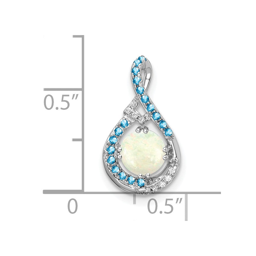 14K Weißgold Blautopas /opal & Echt Diamant Kette Anhänger
