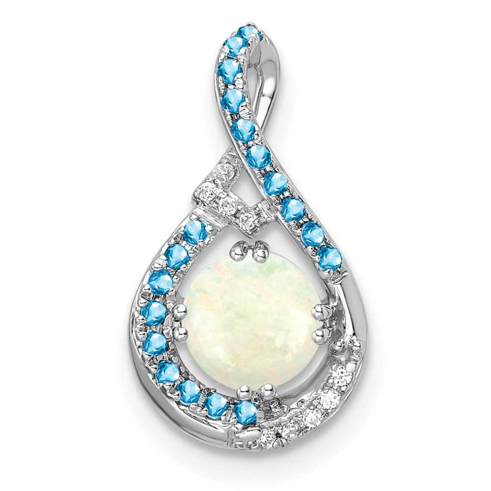 14K Weißgold Blautopas /opal & Diamant Kette Anhänger