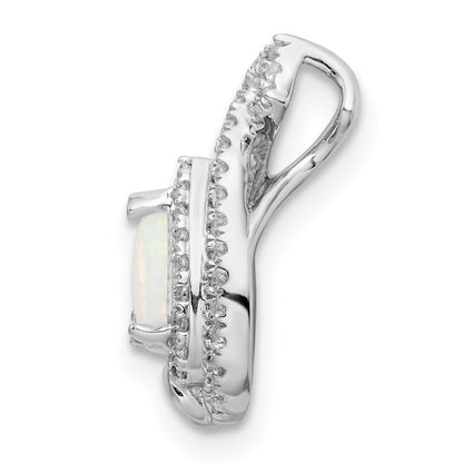 14K Weißgold Poliert Tropfen Opal & Echt Diamant Kette Anhänger