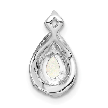 14K Weißgold Poliert Tropfen Opal & Echt Diamant Kette Anhänger