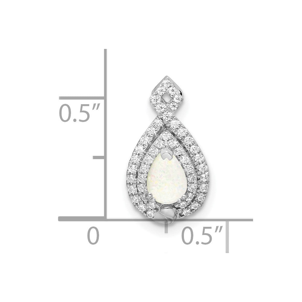 14K Weißgold Poliert Tropfen Opal & Echt Diamant Kette Anhänger