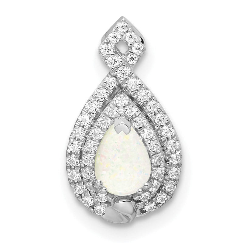 14K Weißgold Poliert Tropfen Opal & Echt Diamant Kette Anhänger