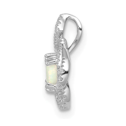 14K Weißgold Poliert Oval Opal & Echt Diamant Vintage Kette Anhänger