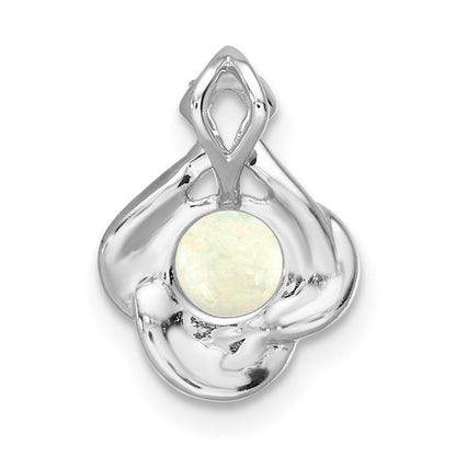 14K Weißgold Poliert Oval Opal & Echt Diamant Vintage Kette Anhänger