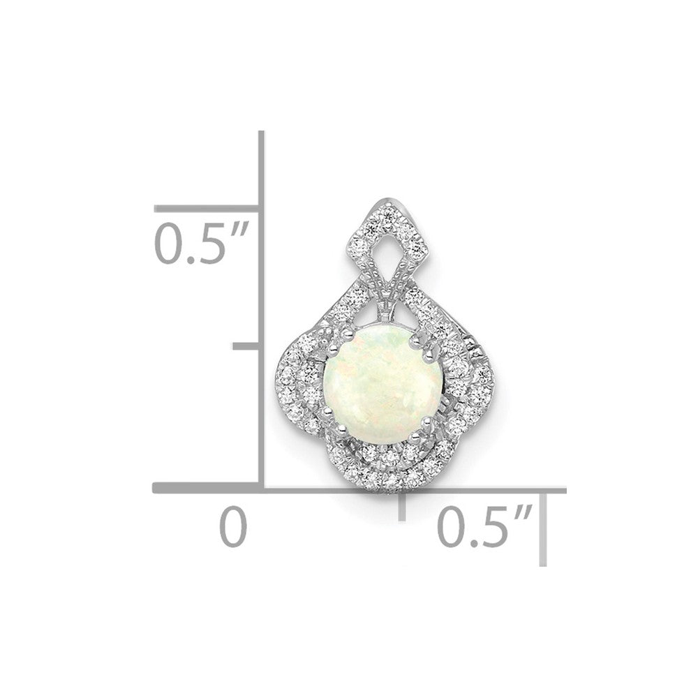 14K Weißgold Poliert Oval Opal & Echt Diamant Vintage Kette Anhänger