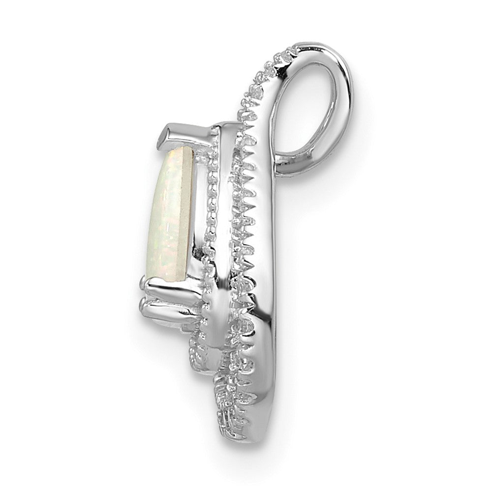 14K Weißgold Poliert Tropfen Opal & Echt Diamant Kette Anhänger