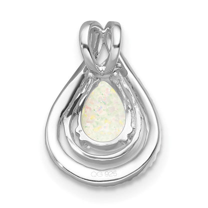 14K Weißgold Poliert Tropfen Opal & Echt Diamant Kette Anhänger