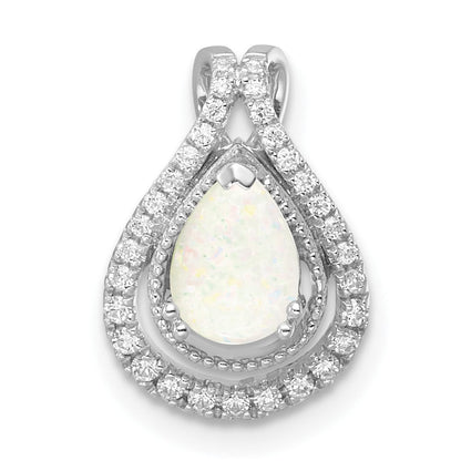 14K Weißgold Poliert Tropfen Opal & Echt Diamant Kette Anhänger
