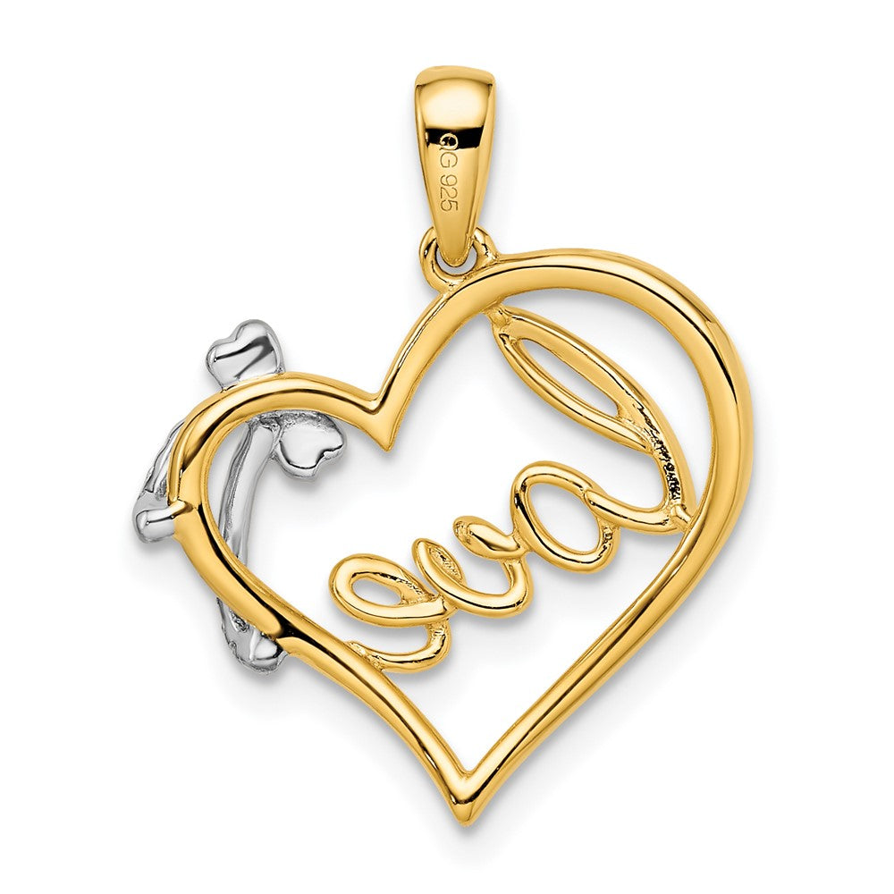 14K Bicolor Gold Polierter Herzanhänger mit Schleife und echtem Diamant