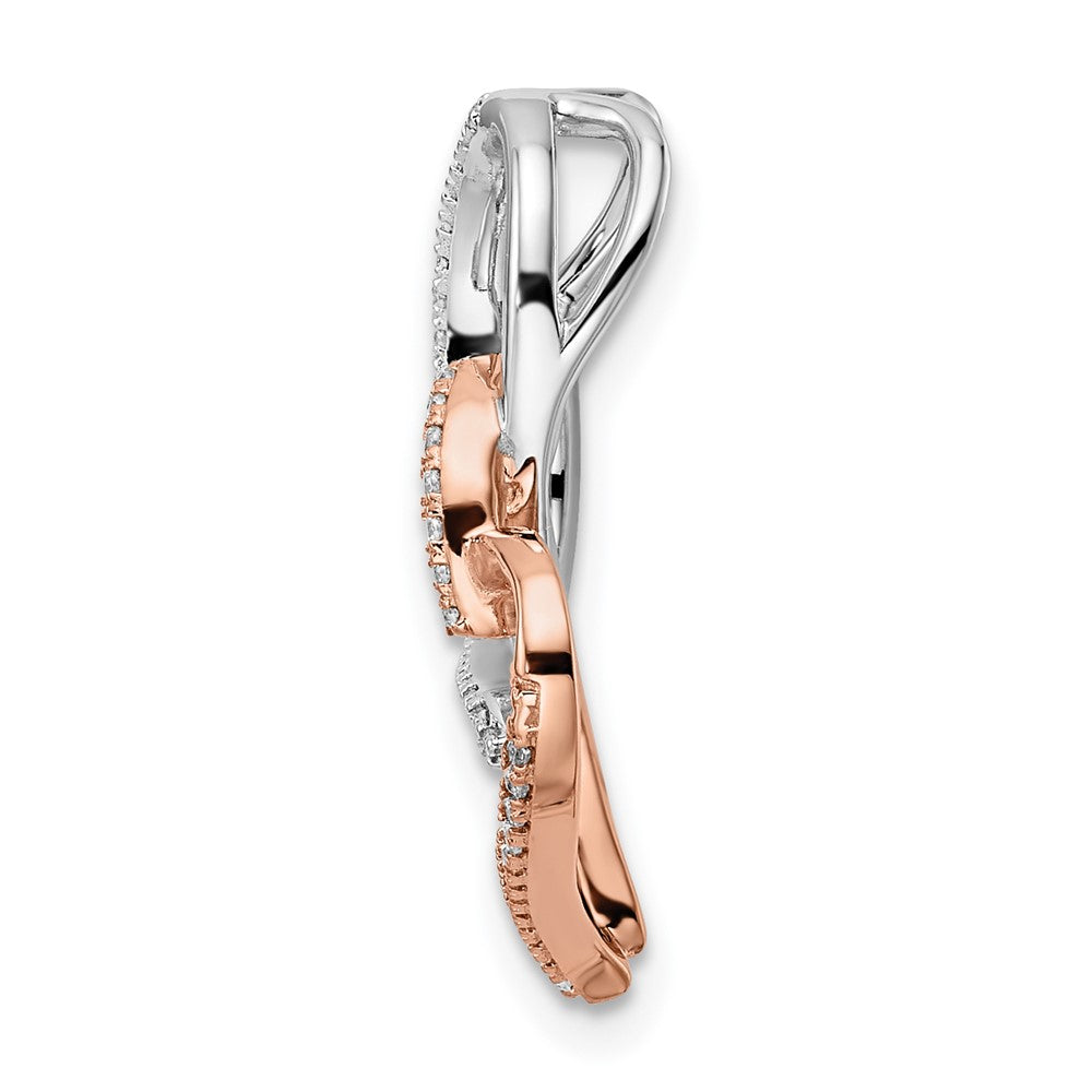 14K Bicolor Gold Weiß und Rose Doppelt Herz Echt Diamant Kette Anhänger