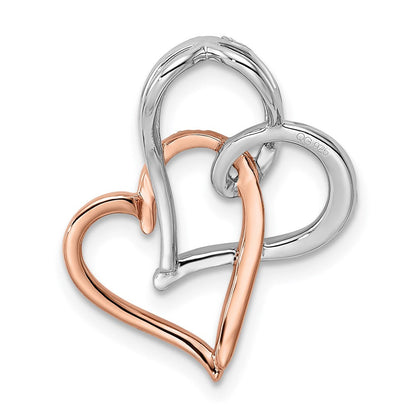 14K Bicolor Gold Weiß und Rose Doppelt Herz Echt Diamant Kette Anhänger