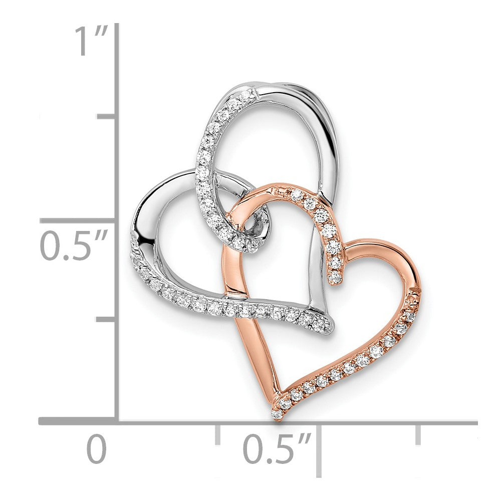 14K Bicolor Gold Weiß und Rose Doppelt Herz Echt Diamant Kette Anhänger