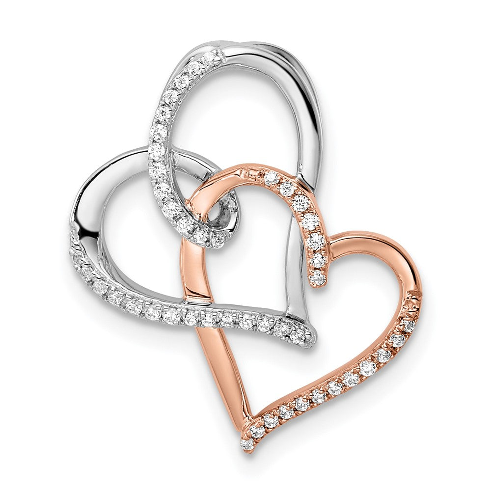 14K Bicolor Gold Weiß und Rose Doppelt Herz Echt Diamant Kette Anhänger