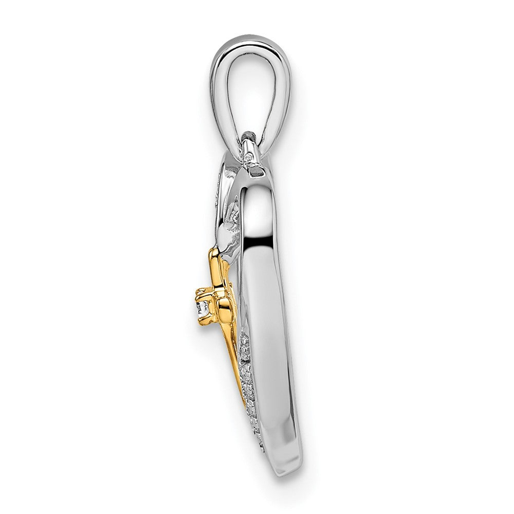 14K Bicolor-Gold Herz-Anhänger mit Kreuz und echten Diamanten