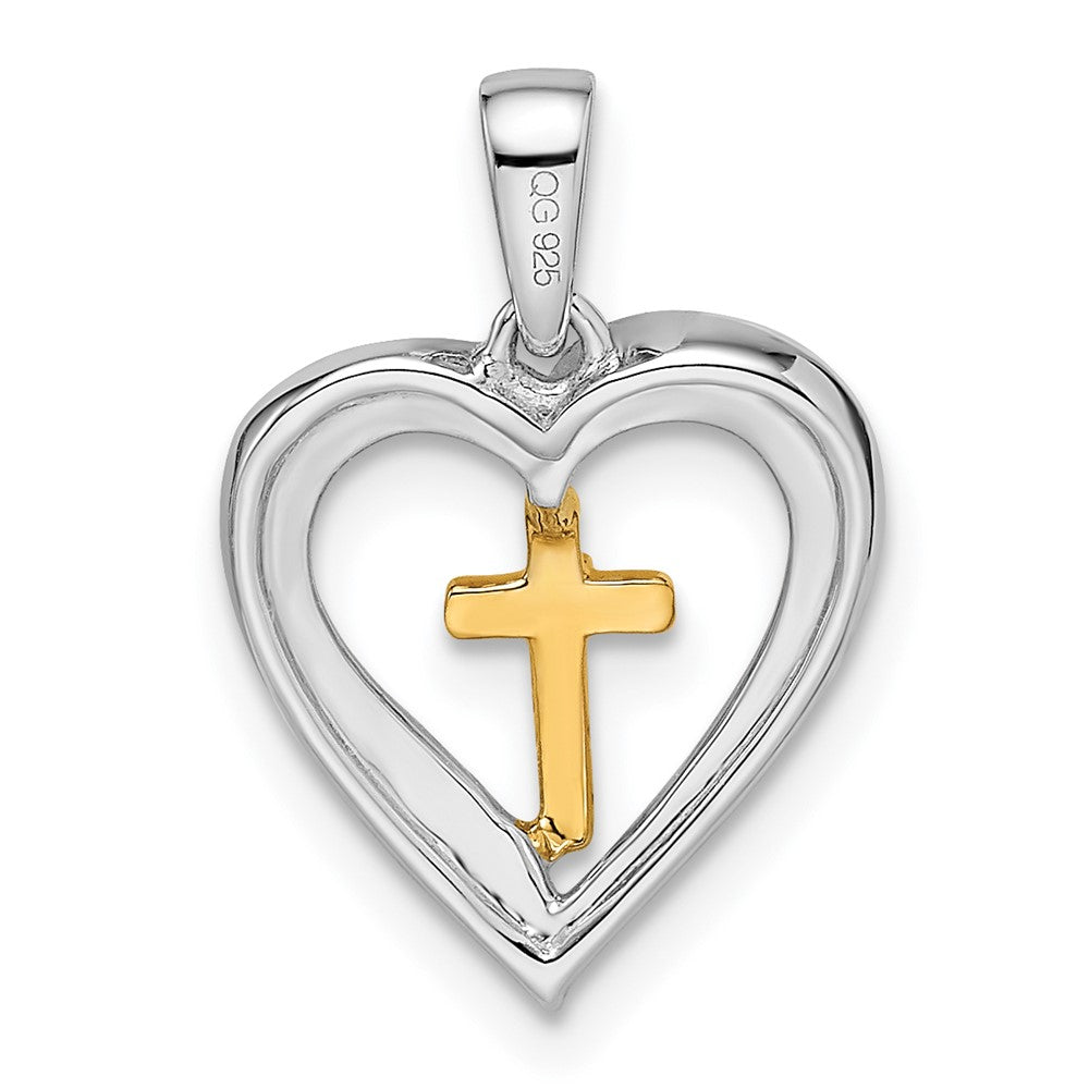 14K Bicolor-Gold Herz-Anhänger mit Kreuz und echten Diamanten