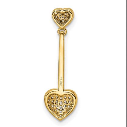 14K Gelbgold Poliert Doppelt Herz Hängend Echt Diamant Kette Anhänger