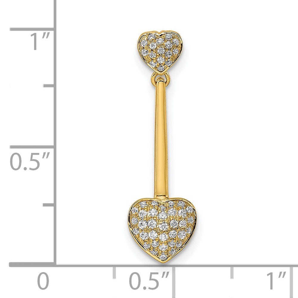 14K Gelbgold Poliert Doppelt Herz Hängend Echt Diamant Kette Anhänger