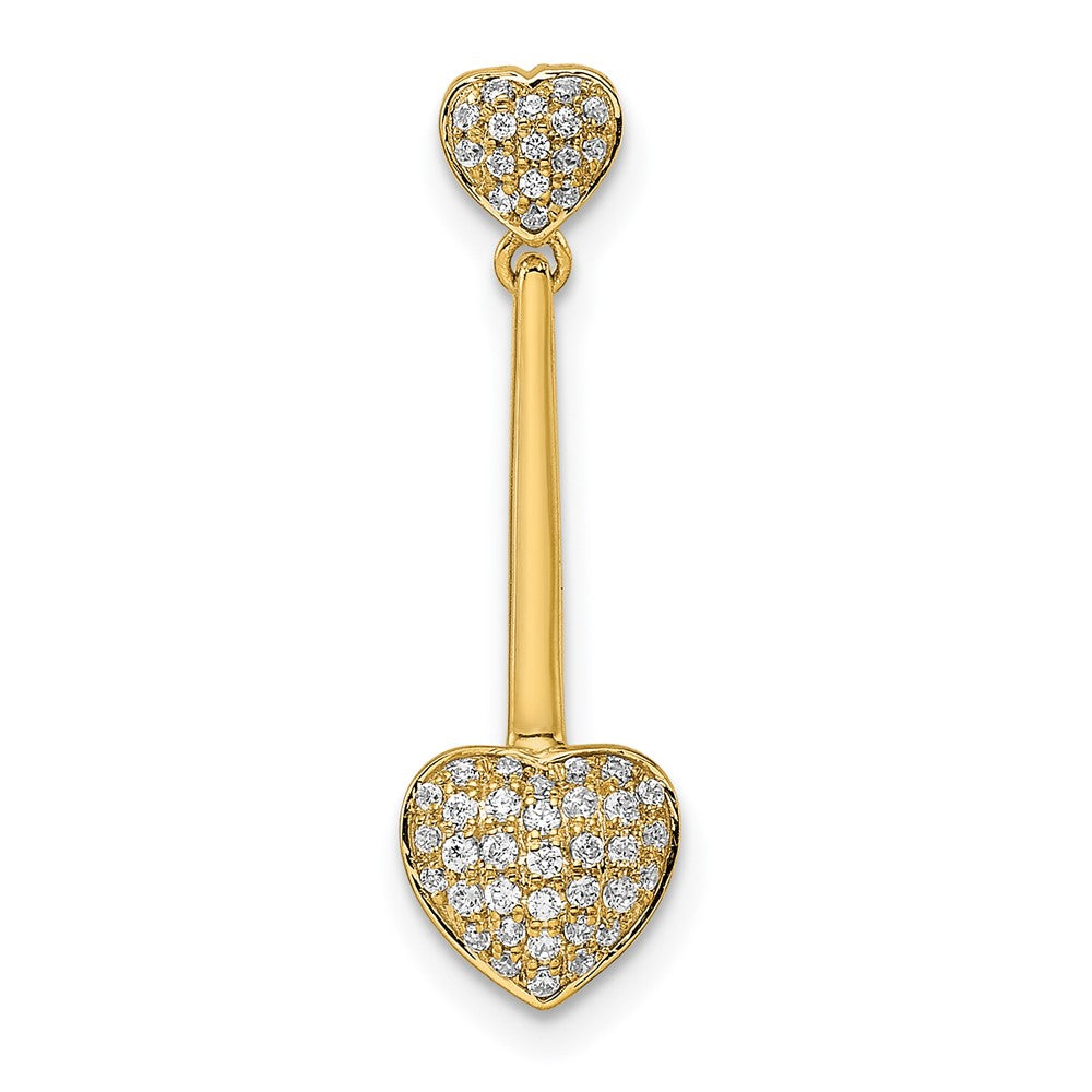 14K Gelbgold Poliert Doppelt Herz Hängend Echt Diamant Kette Anhänger