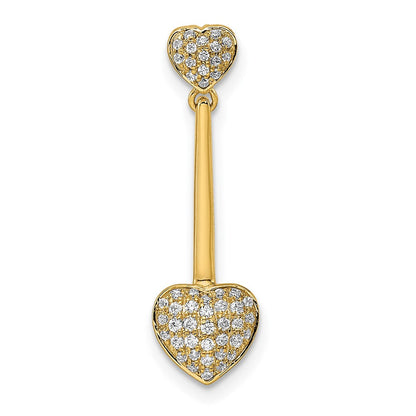 14K Gelbgold Poliert Doppelt Herz Hängend Echt Diamant Kette Anhänger