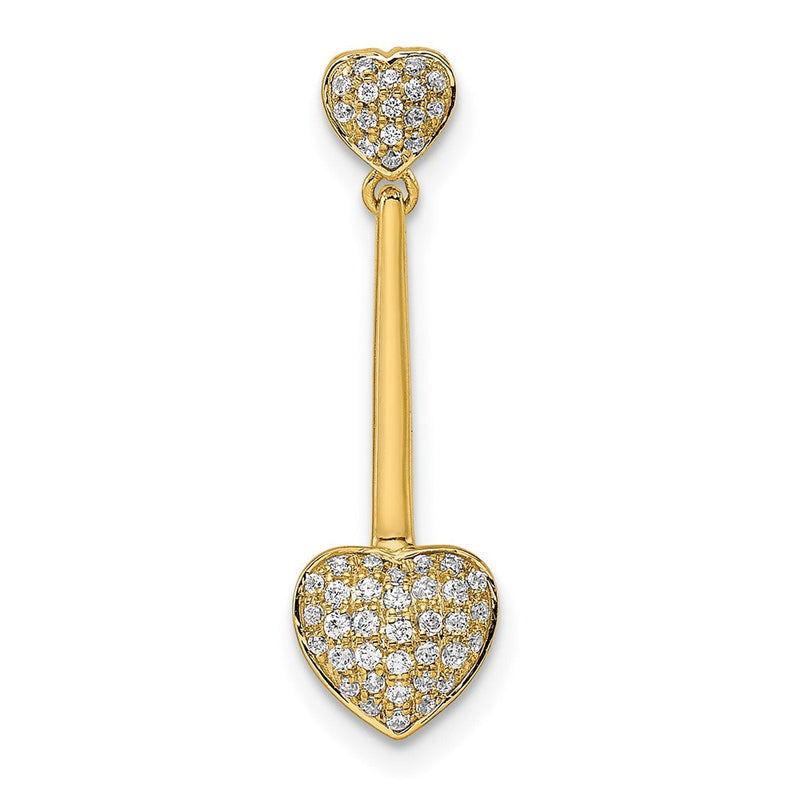 14K Gelbgold Poliert Doppelt Herz Hängend Echt Diamant Kette Anhänger
