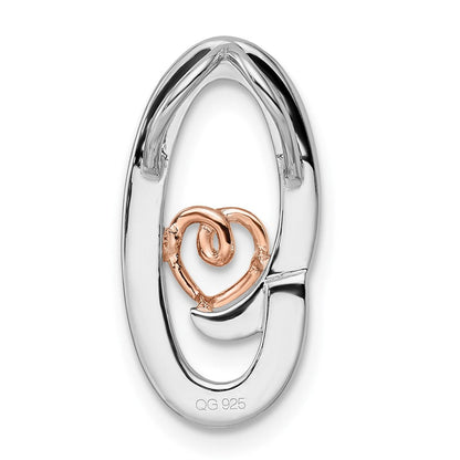 14K Bicolor Gold Weiß und Rose Oval mit Herz Echt Diamant Kette Anhänger