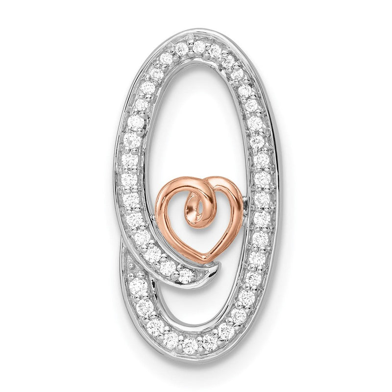 14K Bicolor Gold Weiß und Rose Oval mit Herz Echt Diamant Kette Anhänger