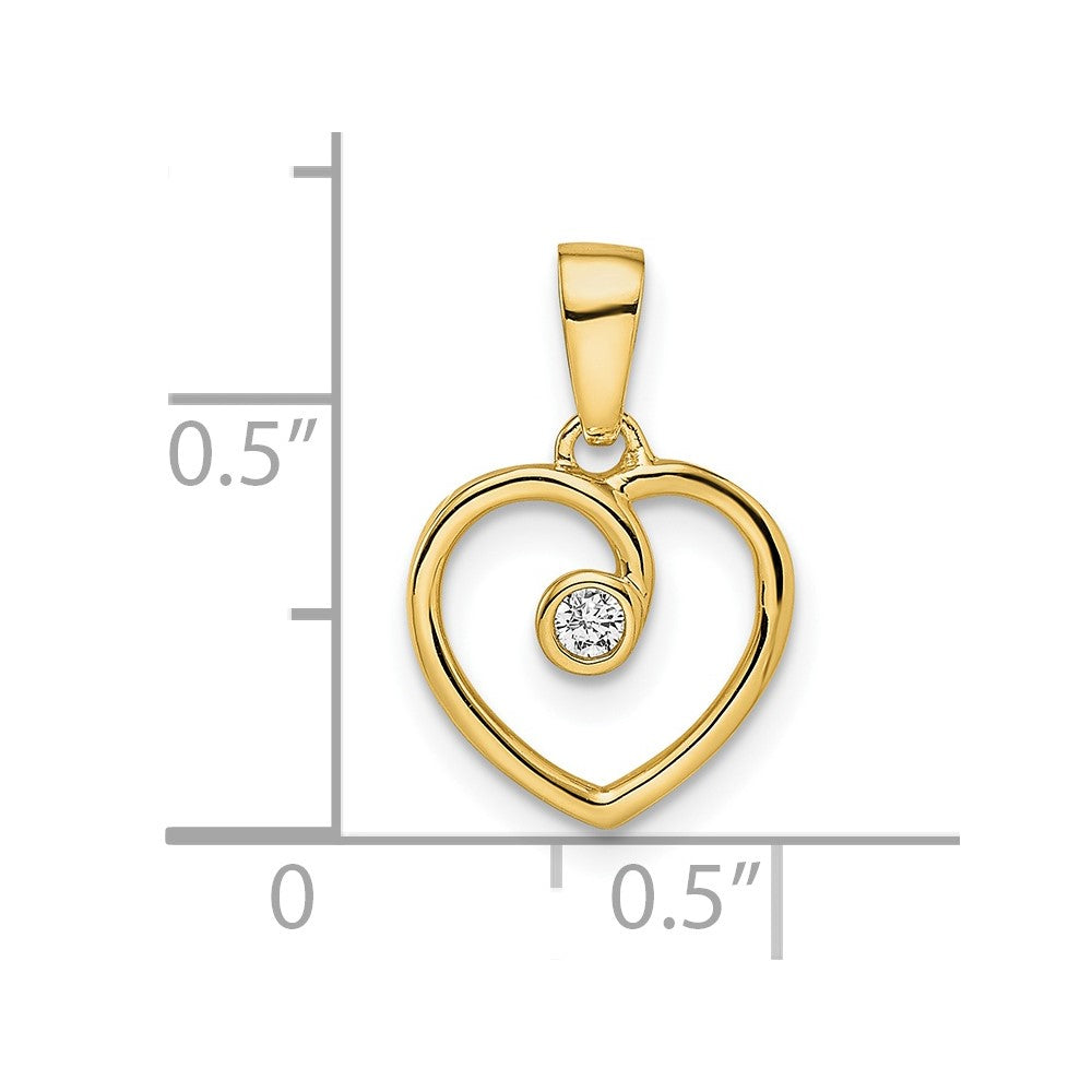 14K Gelbgold Polierter Herz-Anhänger mit echtem Diamant